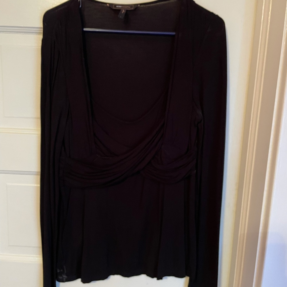 Bcbg Black Long Sleeve Cross Over Knit Top - Large